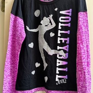 Volleyball Shirt XL 18 Purple/Black/Silver Sequin Long sleeve Sport Tee